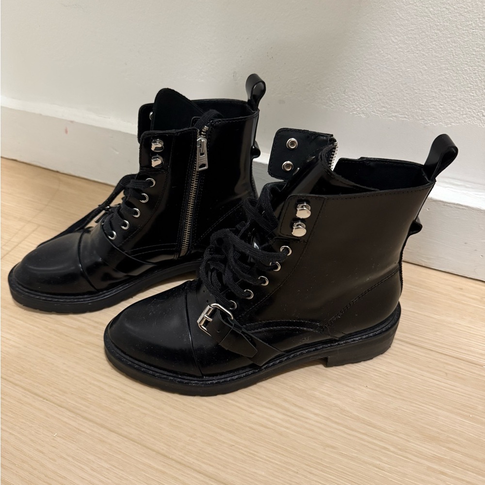 All Saints Glossy Black Combat Boots - 8/38 - Picture 3 of 6